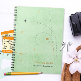 Wanderlust Name Airplane Sage Mint Gold Travel Notebook