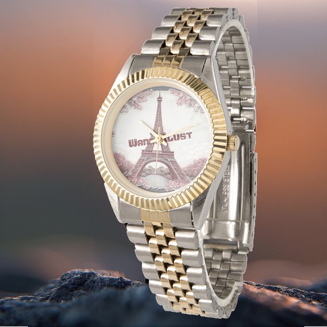 Wanderlust Paris Eiffel Tower Blush Pink Travelers Watch (Wanderlust Paris Eiffel Tower Blush Pink Travelers Watch)