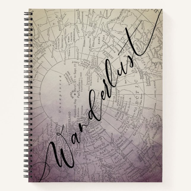 Wanderlust Purple Ombre Watercolor Adventure Map Notebook (Front)