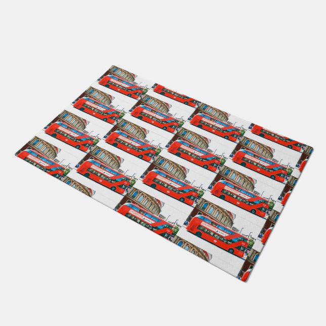  Wanderlust Red London Bus Ride Traveller Funky Fu Doormat (Angled)