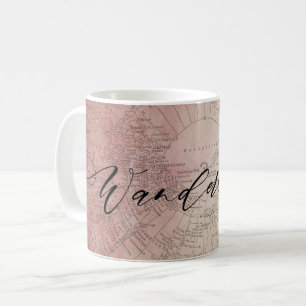 Wanderlust Red Ombre Watercolor Vintage Travel Map Coffee Mug