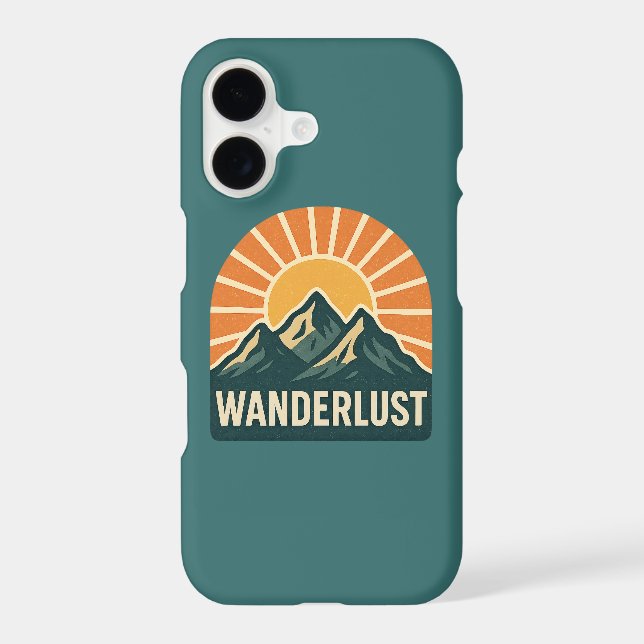Wanderlust Retro Blue Mountain Sunrise Teal Phone (Verso)