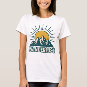 Wanderlust Retro Teal Mountain Sunrise Hiking T-Shirt