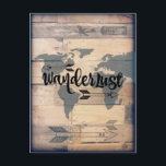 Wanderlust Rustic Wood Travel Postcard<br><div class="desc">Wanderlust Rustic Wood Travel Postcard with a distressed wood background with the world continents on a map, an airmail design, and various arrows with the word "Wanderlust" in script. These are great for anyone who loves to travel, explore, and go out on a journey or adventure. Great travel and vacation...</div>