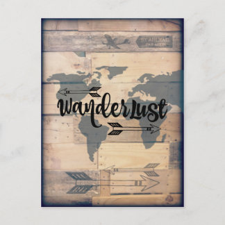 Wanderlust Rustic Wood Travel Postcard