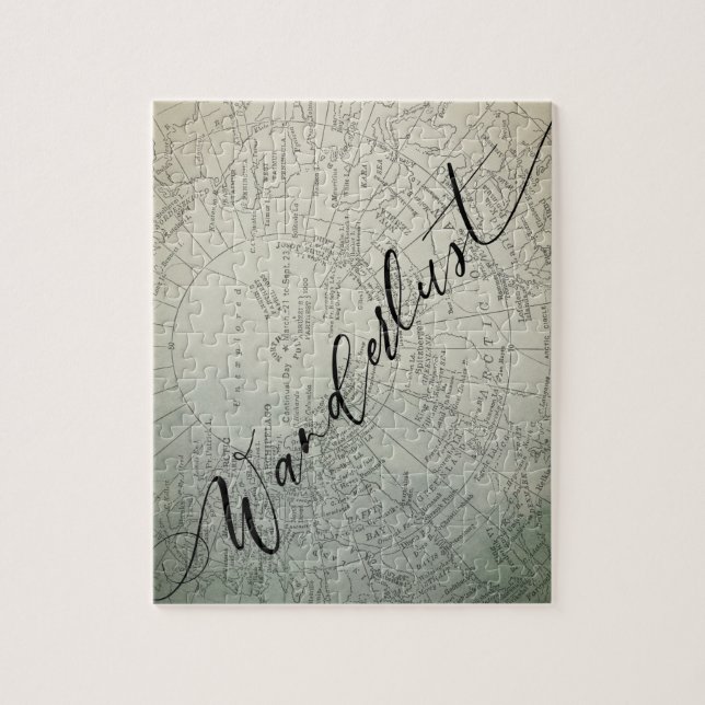 Wanderlust Teal Ombre Watercolor Adventure Map Jigsaw Puzzle (Vertical)