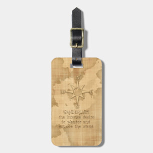 "Wanderlust..." Travelling Quote on Vintage Paper Luggage Tag