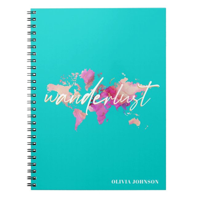 Wanderlust Watercolor World Map Travel Journal  (Front)