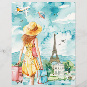 Wanderlust Woman Travel Watercolor Paper Sheet