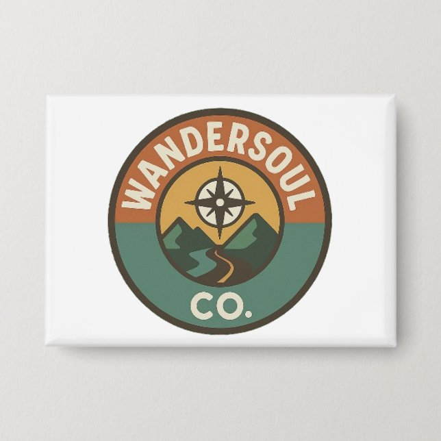 WanderSoul Co. – Retro Travel Logo Button (Front)