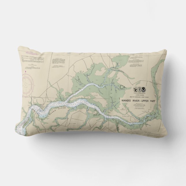Wando River Upper Part Nautical Chart 11526 Lumbar Pillow (Front)