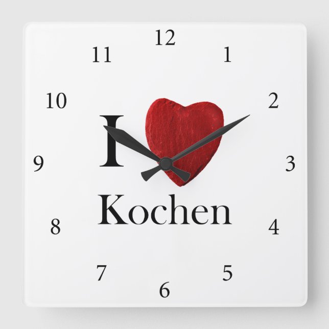Wanduhr Ich Liebe Kochen Square Wall Clock (Front)