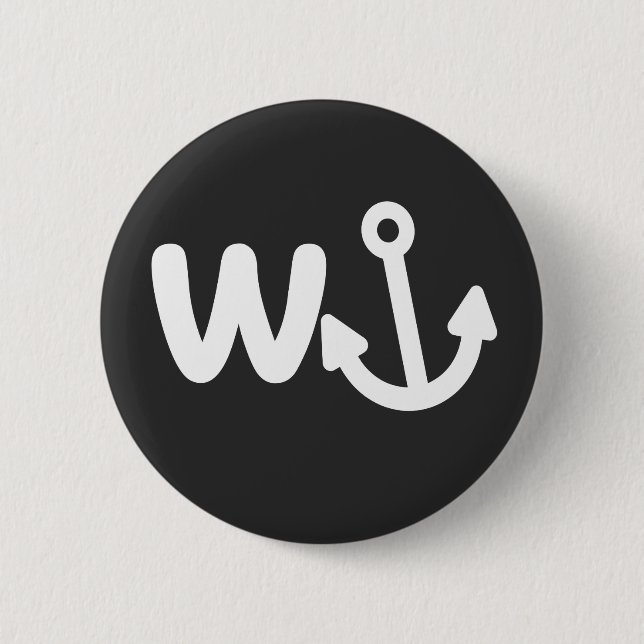 wanker w anchor 2 inch round button (Front)