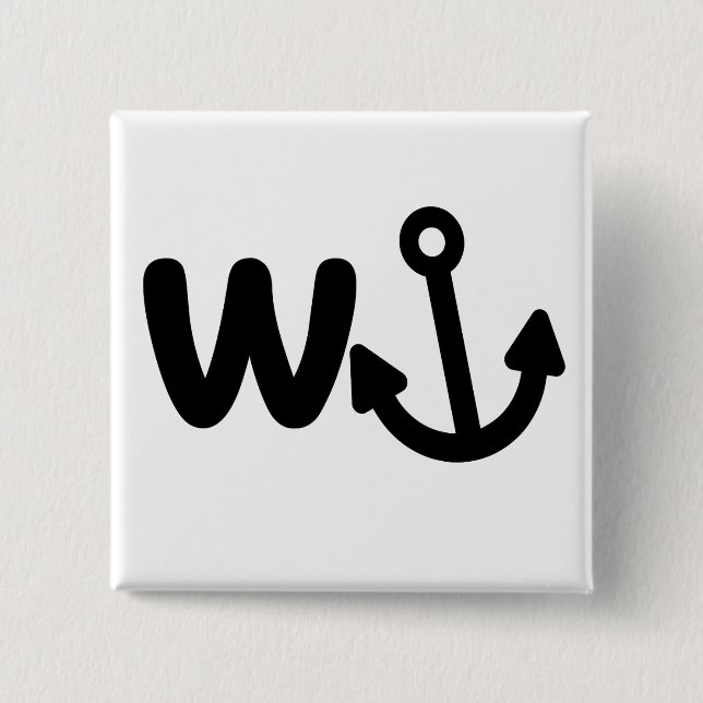 Wanker w anchor 2 inch square button (Front)