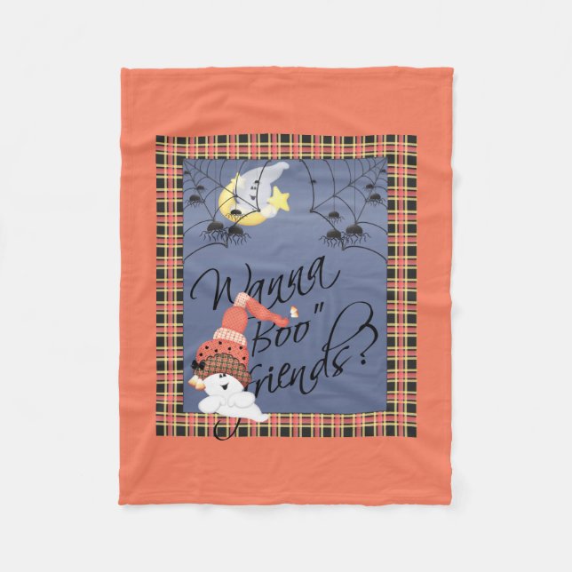 Wanna Boo Friends Halloween Fleece Blanket (Front)