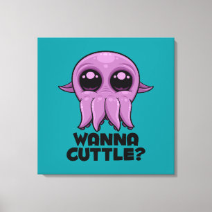 Wanna Cuttle Cute Cartoon Cuttlefish Canvas Print