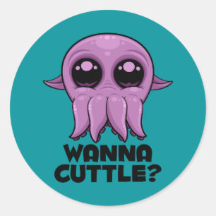 Wanna Cuttle Cute Cartoon Cuttlefish Classic Round Sticker