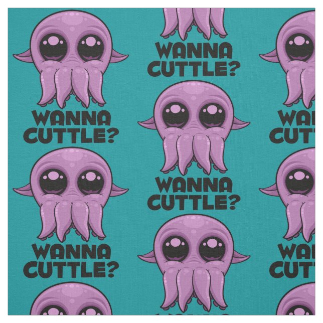 Wanna Cuttle Cute Cartoon Cuttlefish Fabric (Swatch)