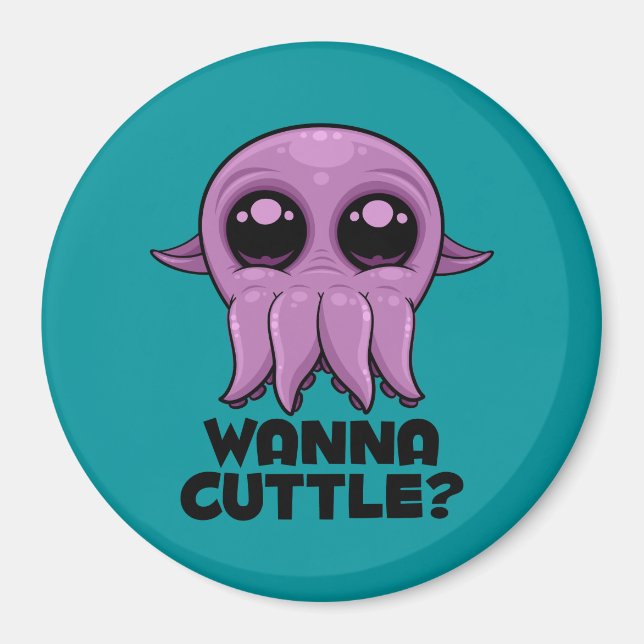 Wanna Cuttle Cute Cartoon Cuttlefish Magnet (Front)