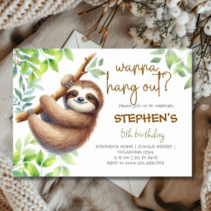 Wanna hang out? sloth kids birthday invitation