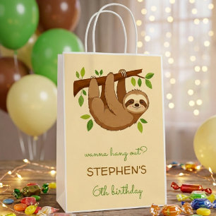 Wanna hang out? sloth kids birthday medium gift bag