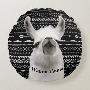 Wanna Llama Tribal Aztec Pattern  Round Pillow