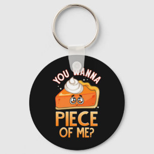 Wanna Piece Of Me Fun Fall Pun Pumpkin Pie Emotico Keychain