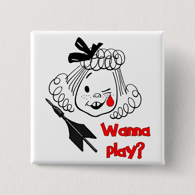Wanna Play Jarts 2 Inch Square Button (Front)