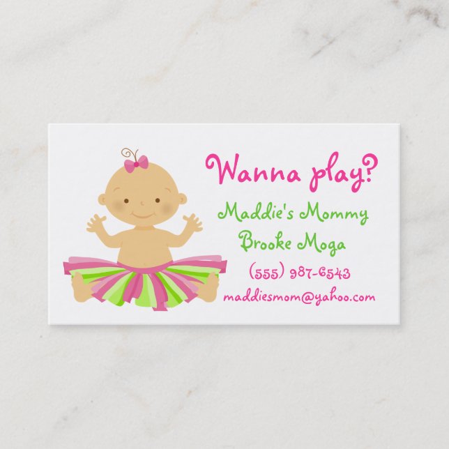 Wanna play? Mommy playdate card for baby girl. (Front)