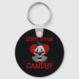 Want Some Candy Scary Distressed Evil Clown Hallow Keychain
