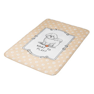 Want to Play? Bichon Frise Dog with Ball - Cute Bath Mat