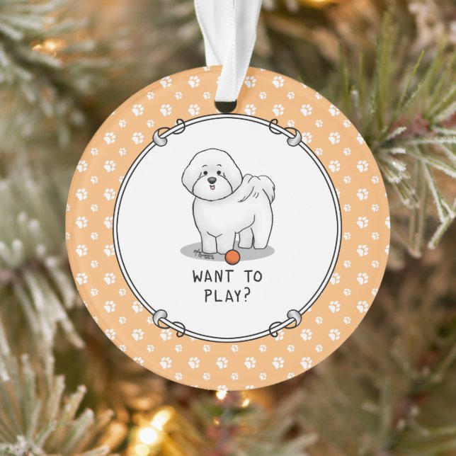 Want to Play? Bichon Frise Dog with Ball - Cute Ornament (Tree)