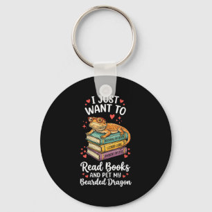 Want to read books and pet bearded dragon vintage keychain