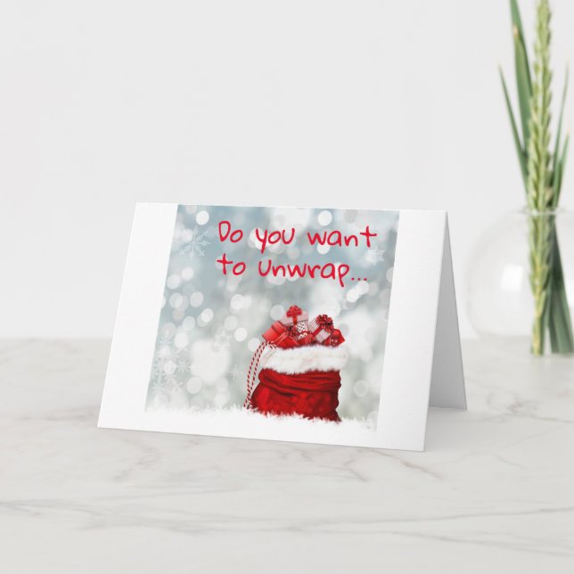 **WANT TO UNWRAP GIFTS OR DO MISTLETOE** CHRISTMAS CARD (Front)