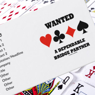 Wanted A Dependable Bridge Partner (Card Suits) Business Card