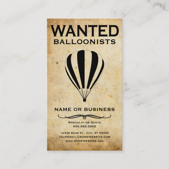 wanted : balloonists business card (Front)