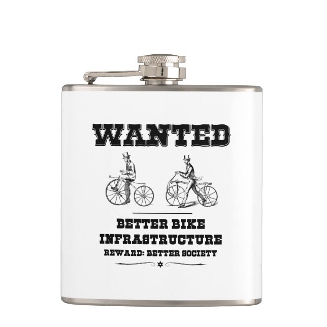 Wanted Better Bike Infrastructure Hip Flask (Front)