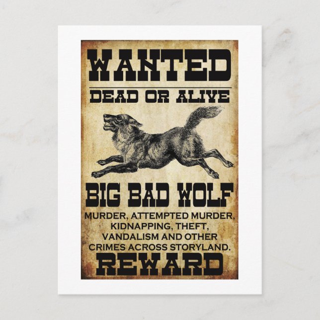 Wanted: Big Bad Wolf Postcard (Front)