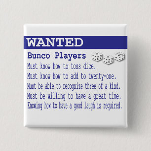 wanted bunco players 2 inch square button