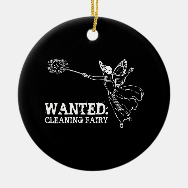 WANTED Cleaning Fairy Ceramic Ornament (Front)