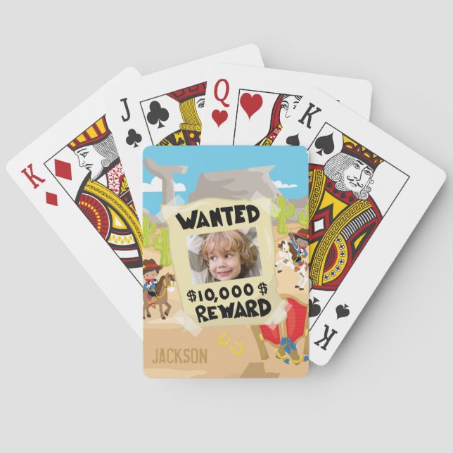 Wanted Cowboy with Photo and Name, Little Boy Playing Cards (Back)