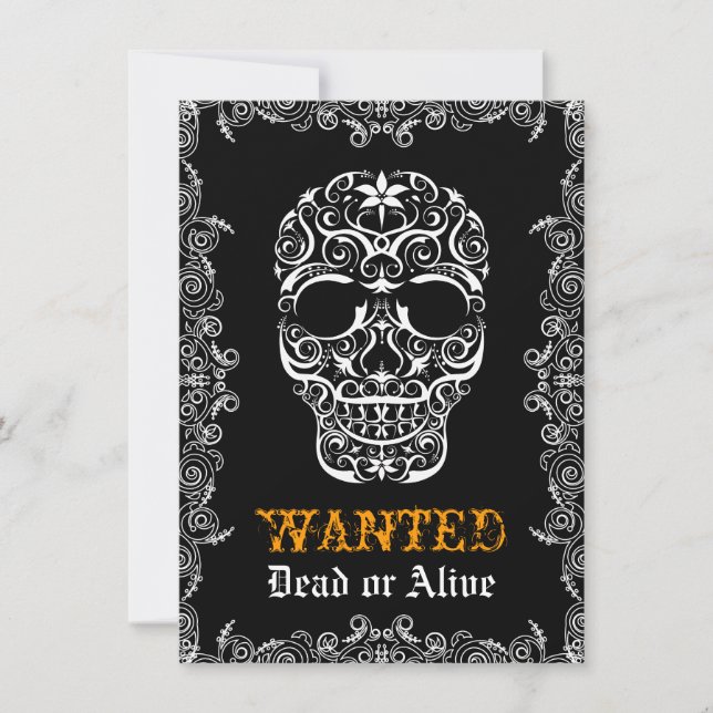 Wanted Dead or Alive Halloween Skull Invitation (Front)