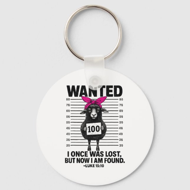 Wanted I Once Was Lost Funny Sheep Quotes Jesus Ch Keychain (Front)