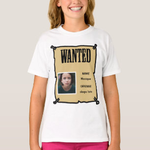 Wanted Kid Cute Cartoon Sign and offence T-Shirt