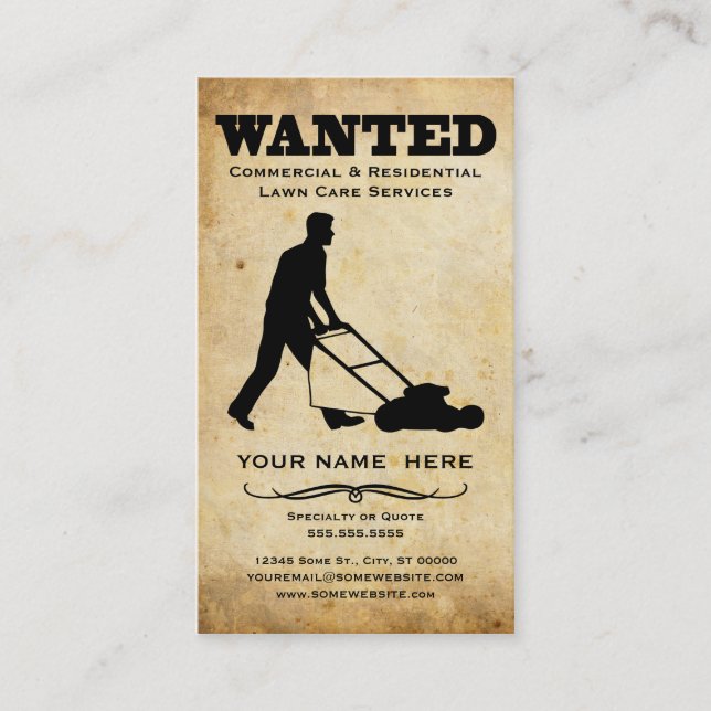 wanted : lawn care services business card (Front)