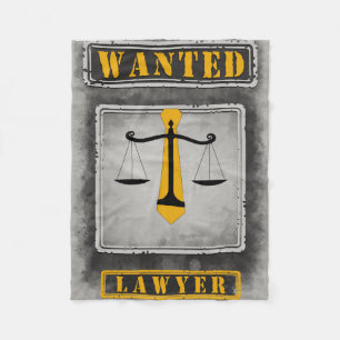 Wanted lawyer, scales, yellow tie, grey fleece blanket