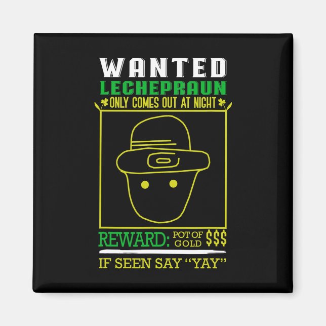 Wanted Leprechaun Gold Reward - Pot Of Gold  Magnet (Front)