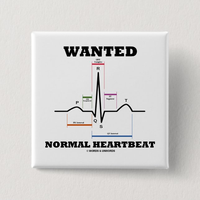 Wanted Normal Heartbeat (Electrocardiogram) 2 Inch Square Button (Front)