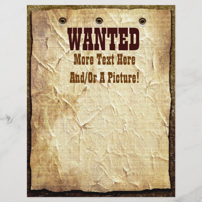 Wanted Old West Theme Letterhead Stationery (Front)