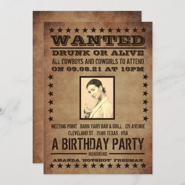 Wanted Poster, Classic Western Birthday Invitation (Front/Back)